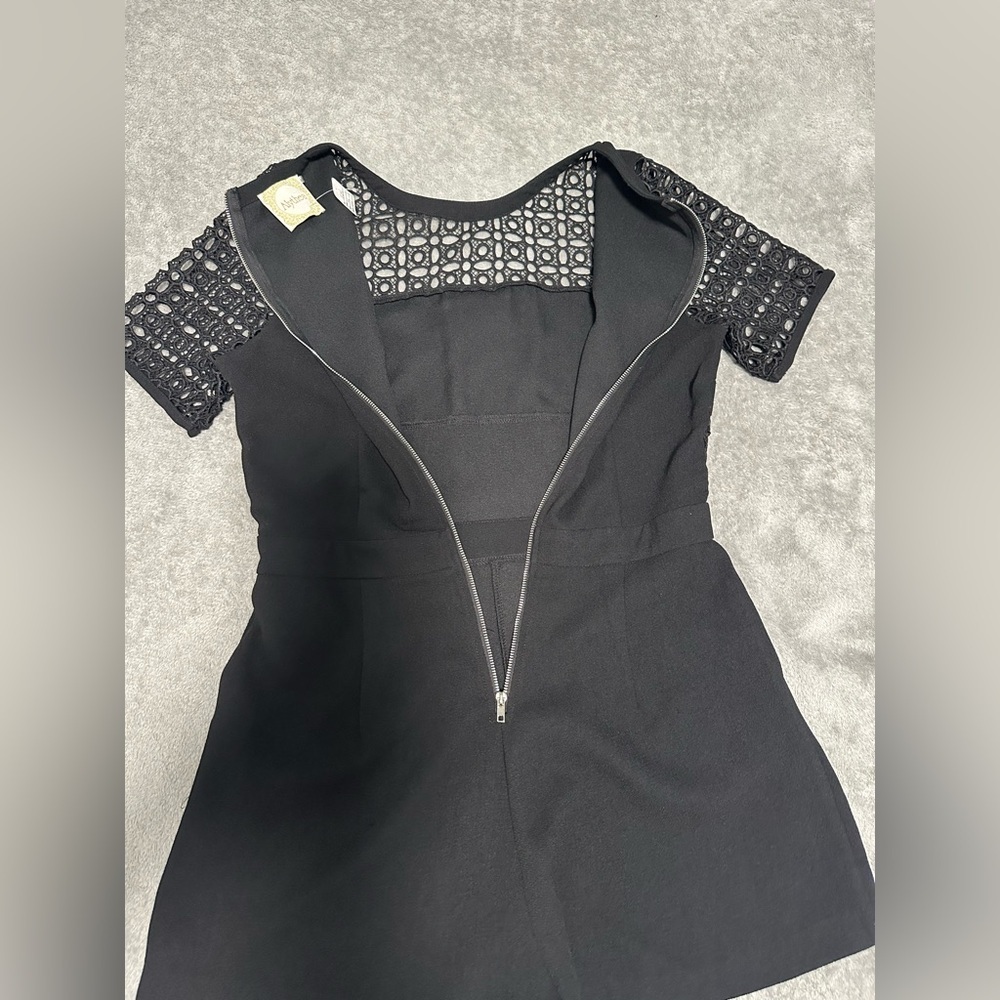 Alythea Black Lace Panel Romper Short Sleeve Fit & Flare, Size Medium NEW - Picture 14 of 16
